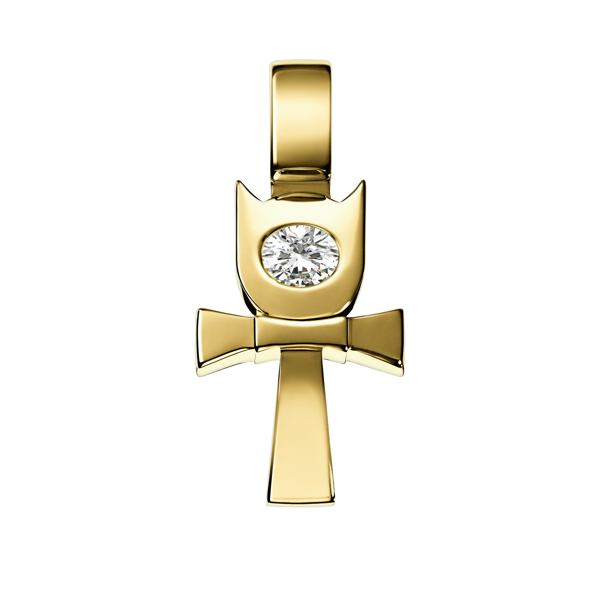 A detail of Horned Ankh Pendant With Stone in Yellow Gold
